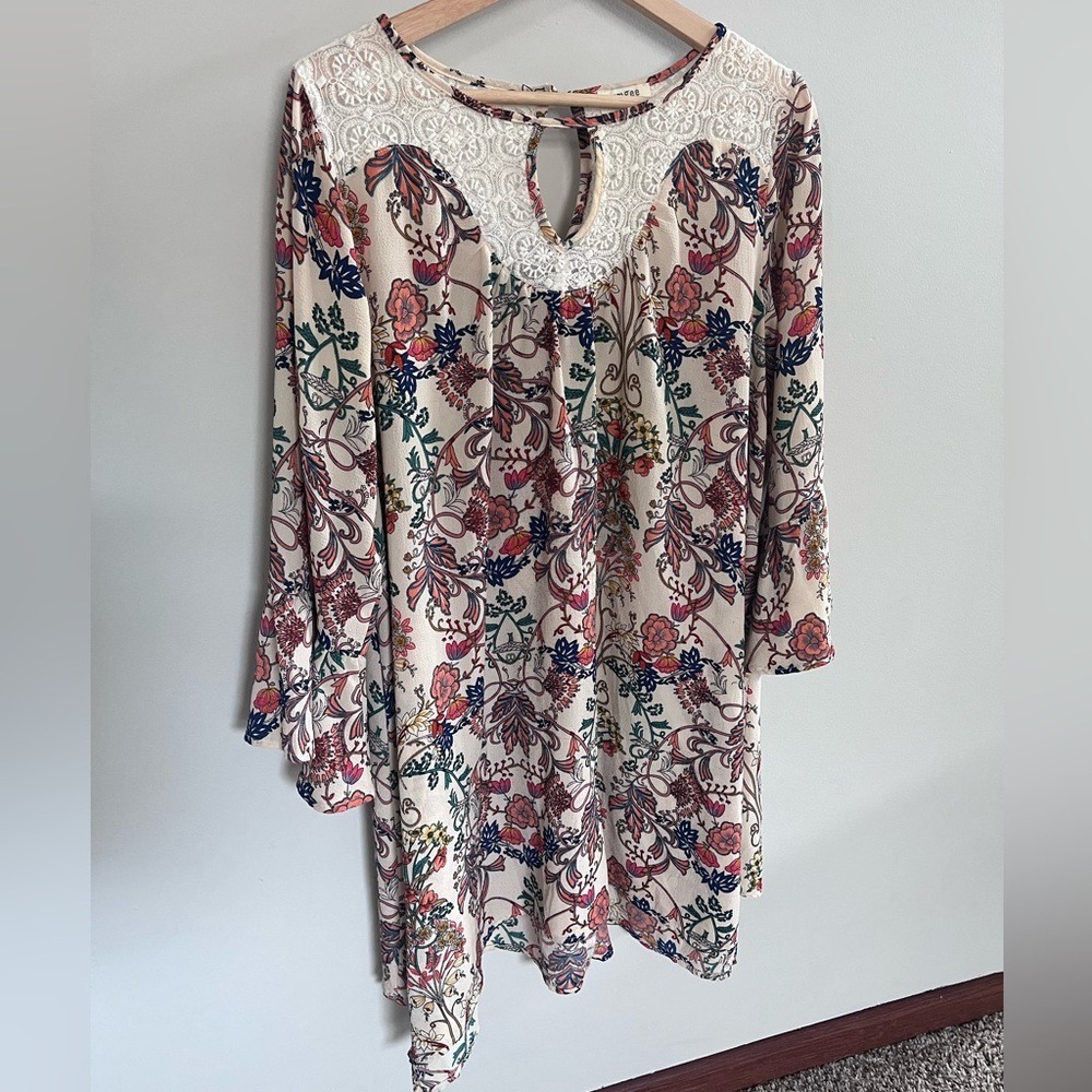 Umgee Multicolor Floral Lace Midi Dress‎ with ruffle sleeves
